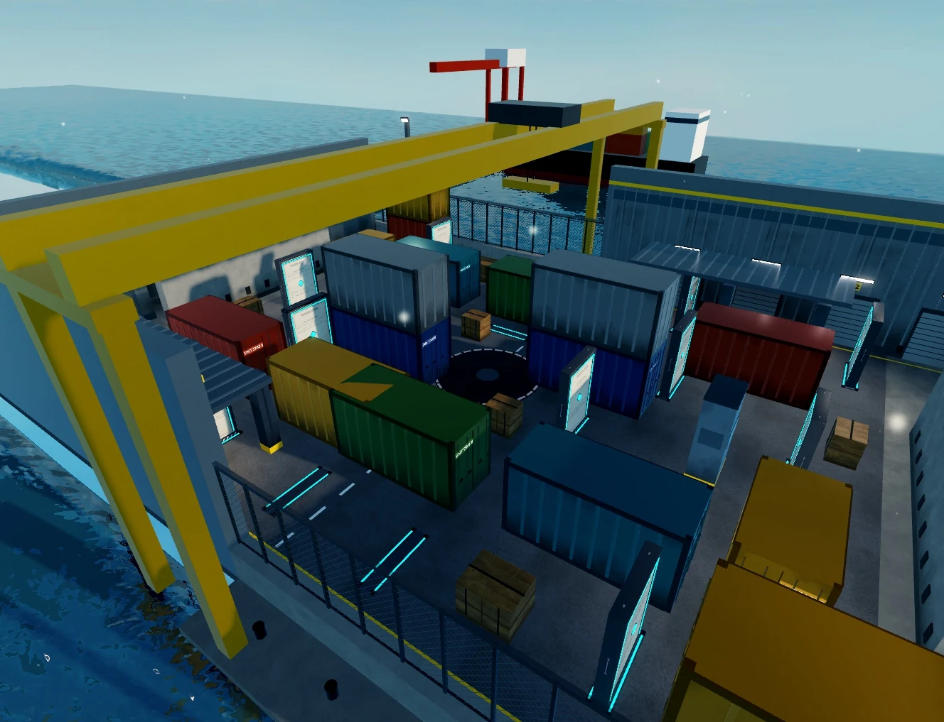 The PULLFIRE Dockworks arena from an earlier beta build